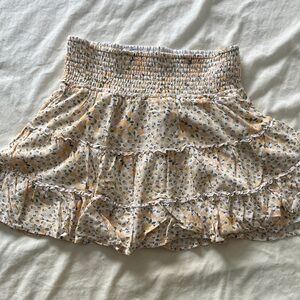 American Eagle Outfitters Cream Mini Skirt with Yellow Floral Print